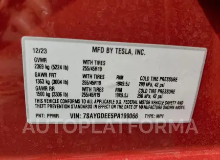 TESLA MODEL Y 2023 vin 7SAYGDEE5PA199066 from auto auction Copart