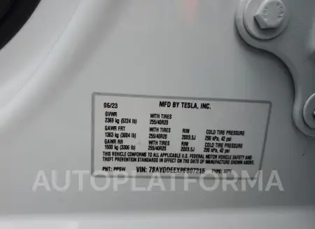 TESLA MODEL Y 2023 vin 7SAYGDEEXPF807215 from auto auction Copart