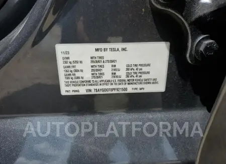 TESLA MODEL Y 2023 vin 7SAYGDEF8PF921500 from auto auction Copart