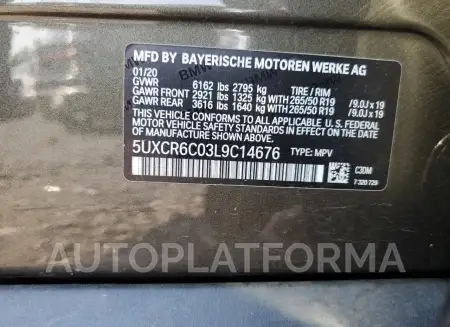 BMW X5 XDRIVE4 2020 vin 5UXCR6C03L9C14676 from auto auction Copart