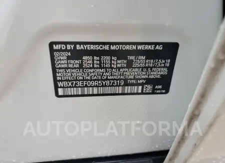 BMW X1 XDRIVE2 2024 vin WBX73EF09R5Y87319 from auto auction Copart