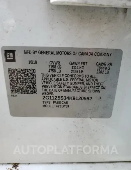 CHEVROLET IMPALA LT 2019 vin 2G11Z5S34K9120562 from auto auction Copart