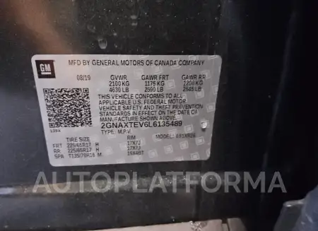 CHEVROLET EQUINOX LT 2020 vin 2GNAXTEV6L6135489 from auto auction Copart