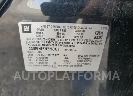 CHEVROLET EQUINOX LT 2015 vin 2GNFLHE37F6268330 from auto auction Copart