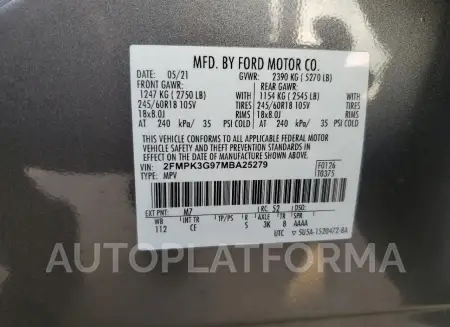 FORD EDGE SE 2021 vin 2FMPK3G97MBA25279 from auto auction Copart