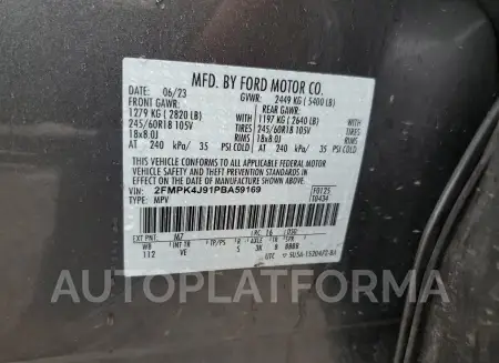 FORD EDGE SEL 2023 vin 2FMPK4J91PBA59169 from auto auction Copart