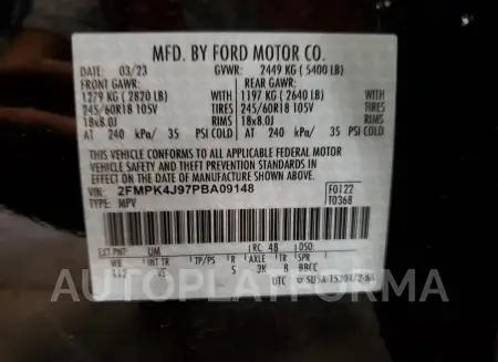 FORD EDGE SEL 2023 vin 2FMPK4J97PBA09148 from auto auction Copart