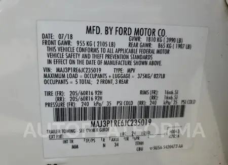 FORD ECOSPORT S 2018 vin MAJ3P1RE6JC235019 from auto auction Copart