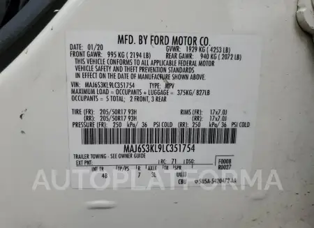 FORD ECOSPORT T 2020 vin MAJ6S3KL9LC351754 from auto auction Copart