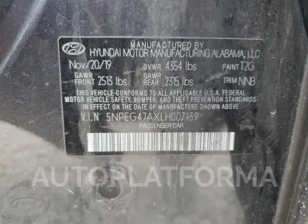 HYUNDAI SONATA SE 2020 vin 5NPEG4JAXLH007139 from auto auction Copart