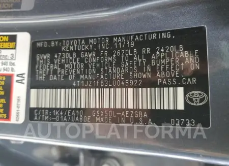 TOYOTA AVALON XLE 2020 vin 4T1JZ1FB3LU045922 from auto auction Copart