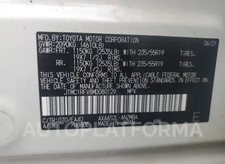 TOYOTA RAV4 XLE P 2021 vin JTMC1RFV8MD080129 from auto auction Copart