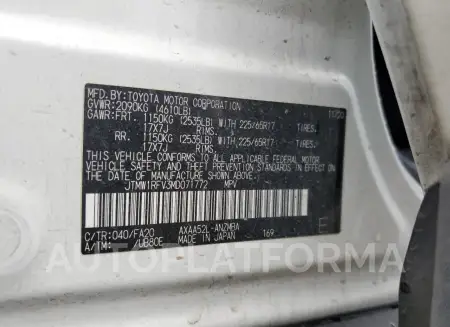 TOYOTA RAV4 XLE 2021 vin JTMW1RFV3MD071772 from auto auction Copart