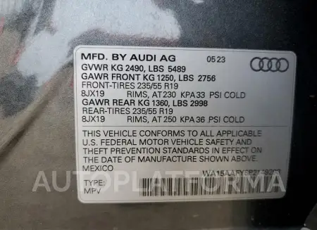 AUDI Q5 SPORTBA 2023 vin WA15AAFY6P2149298 from auto auction Copart