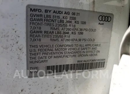 AUDI Q3 PREMIUM 2022 vin WA1AUCF36N1003444 from auto auction Copart