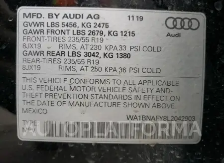 AUDI Q5 PREMIUM 2020 vin WA1BNAFY8L2042903 from auto auction Copart