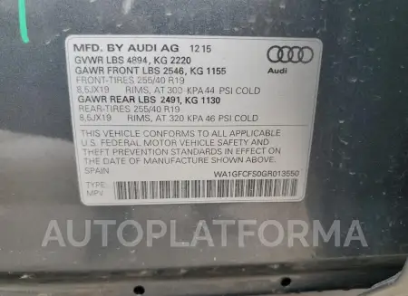 AUDI Q3 PRESTIG 2016 vin WA1GFCFS0GR013550 from auto auction Copart