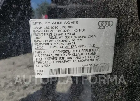 AUDI Q7 PREMIUM 2015 vin WA1LGAFE8FD025855 from auto auction Copart