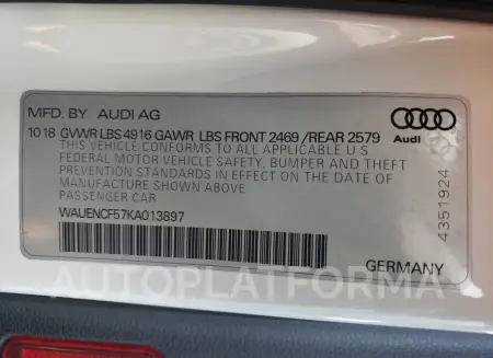 AUDI A5 PREMIUM 2019 vin WAUENCF57KA013897 from auto auction Copart