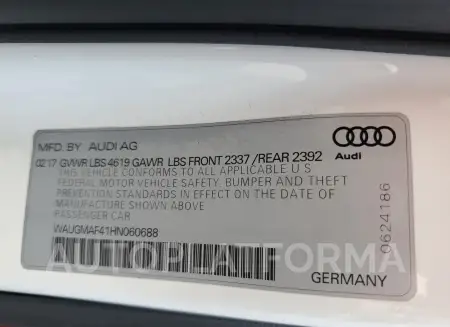 AUDI A4 ULTRA P 2017 vin WAUGMAF41HN060688 from auto auction Copart