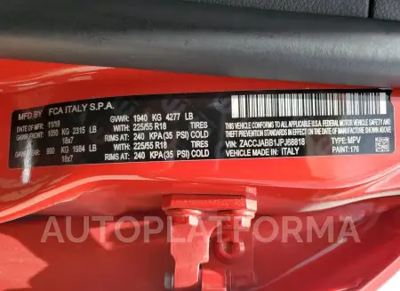 JEEP RENEGADE L 2018 vin ZACCJABB1JPJ68818 from auto auction Copart