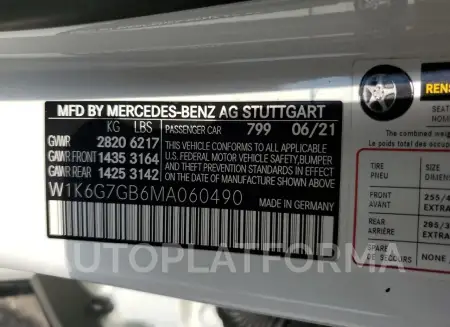 MERCEDES-BENZ S 580 4MAT 2021 vin W1K6G7GB6MA060490 from auto auction Copart