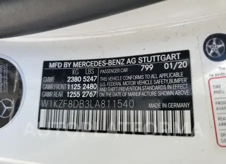 MERCEDES-BENZ E 350 2020 vin W1KZF8DB3LA811540 from auto auction Copart