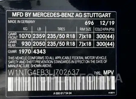 MERCEDES-BENZ GLA 250 2020 vin W1NTG4EB3LJ702637 from auto auction Copart