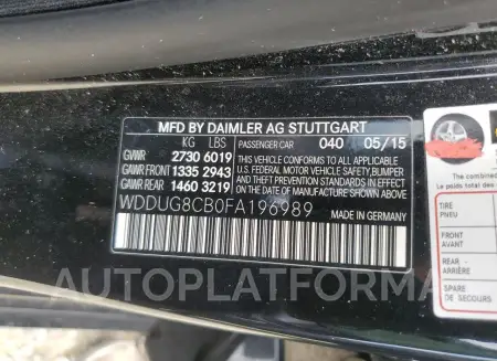 MERCEDES-BENZ S 550 2015 vin WDDUG8CB0FA196989 from auto auction Copart