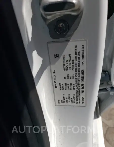 TESLA MODEL 3 2020 vin 5YJ3E1EA2LF806479 from auto auction Copart