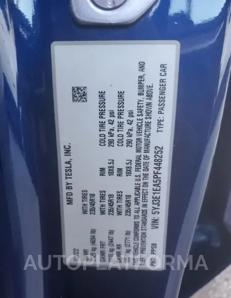 TESLA MODEL 3 2023 vin 5YJ3E1EA5PF448252 from auto auction Copart