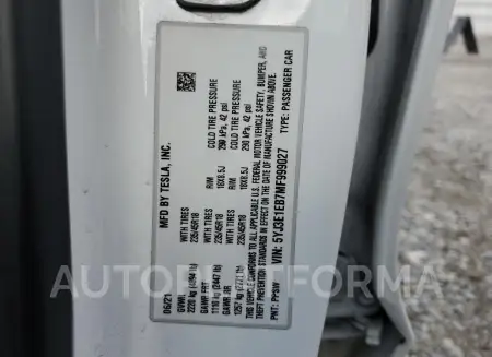 TESLA MODEL 3 2021 vin 5YJ3E1EB7MF999027 from auto auction Copart