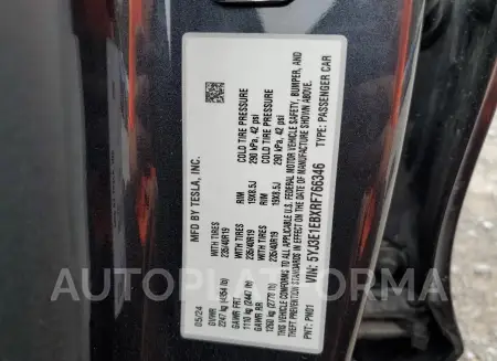 TESLA MODEL 3 2024 vin 5YJ3E1EBXRF766346 from auto auction Copart