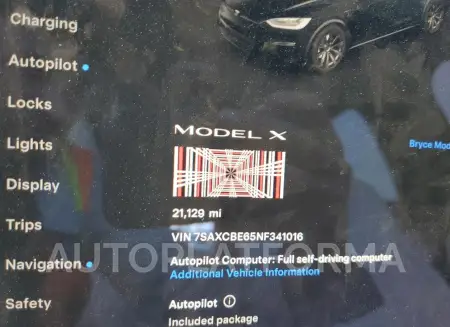 TESLA MODEL X 2022 vin 7SAXCBE65NF341016 from auto auction Copart