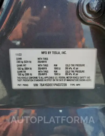 TESLA MODEL Y 2023 vin 7SAYGDEE1PA037239 from auto auction Copart