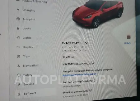 TESLA MODEL Y 2022 vin 7SAYGDEE3NA002036 from auto auction Copart