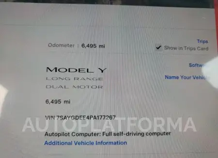 TESLA MODEL Y 2023 vin 7SAYGDEE4PA177267 from auto auction Copart