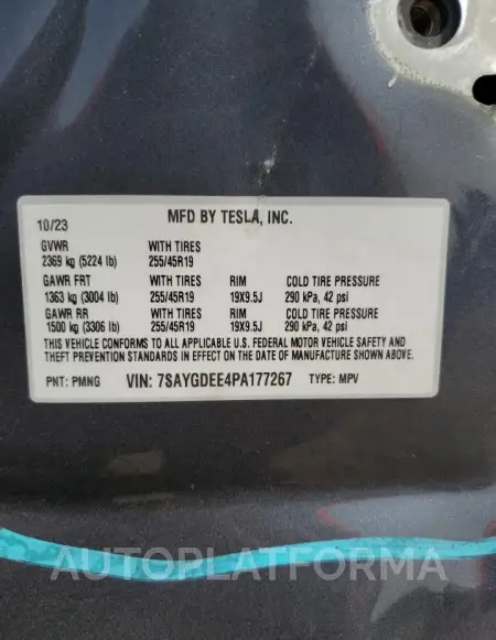 TESLA MODEL Y 2023 vin 7SAYGDEE4PA177267 from auto auction Copart