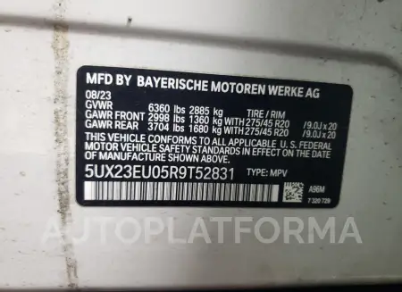 BMW X5 XDRIVE4 2024 vin 5UX23EU05R9T52831 from auto auction Copart