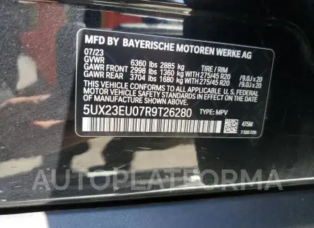 BMW X5 XDRIVE4 2024 vin 5UX23EU07R9T26280 from auto auction Copart