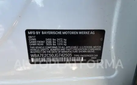 BMW 740 I 2018 vin WBA7E2C50JG742505 from auto auction Copart