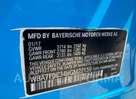 BMW 750 I 2017 vin WBA7F0C34HGM22159 from auto auction Copart