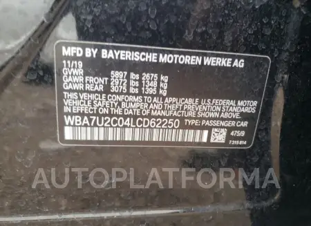 BMW 750 XI 2020 vin WBA7U2C04LCD62250 from auto auction Copart