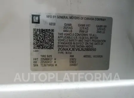 CHEVROLET EQUINOX LT 2018 vin 2GNAXJEV6J6280050 from auto auction Copart