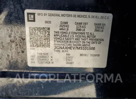 CHEVROLET EQUINOX LS 2021 vin 3GNAXHEV7MS101500 from auto auction Copart