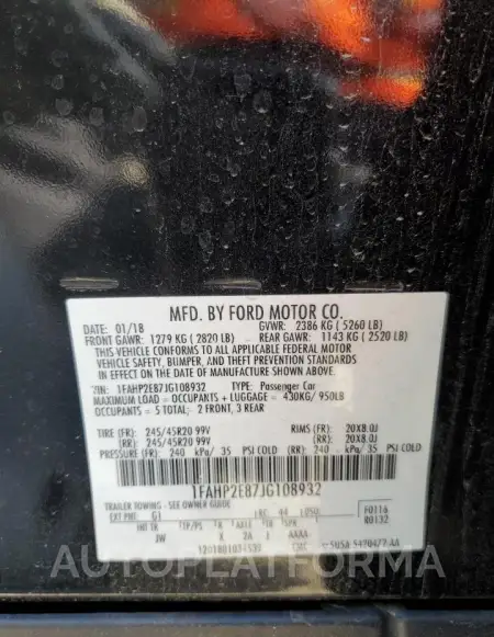 FORD TAURUS SEL 2018 vin 1FAHP2E87JG108932 from auto auction Copart