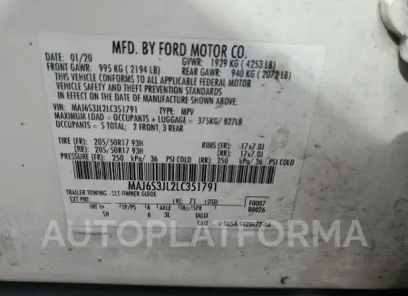 FORD ECOSPORT S 2020 vin MAJ6S3JL2LC351791 from auto auction Copart