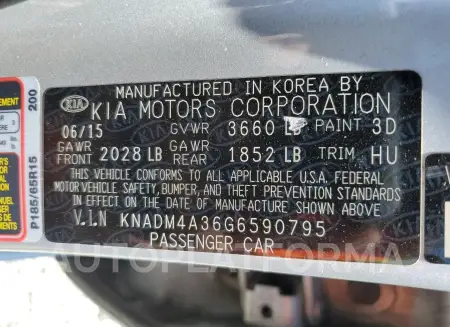 KIA RIO LX 2016 vin KNADM4A36G6590795 from auto auction Copart