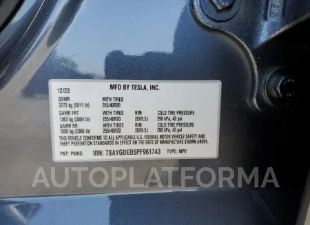 TESLA MODEL Y 2023 vin 7SAYGDED5PF961743 from auto auction Copart