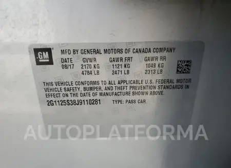 CHEVROLET IMPALA PRE 2018 vin 2G1125S38J9110281 from auto auction Copart